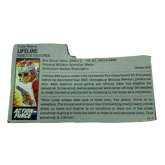 GI Joe, Action Force Lifeline, Life Line file card