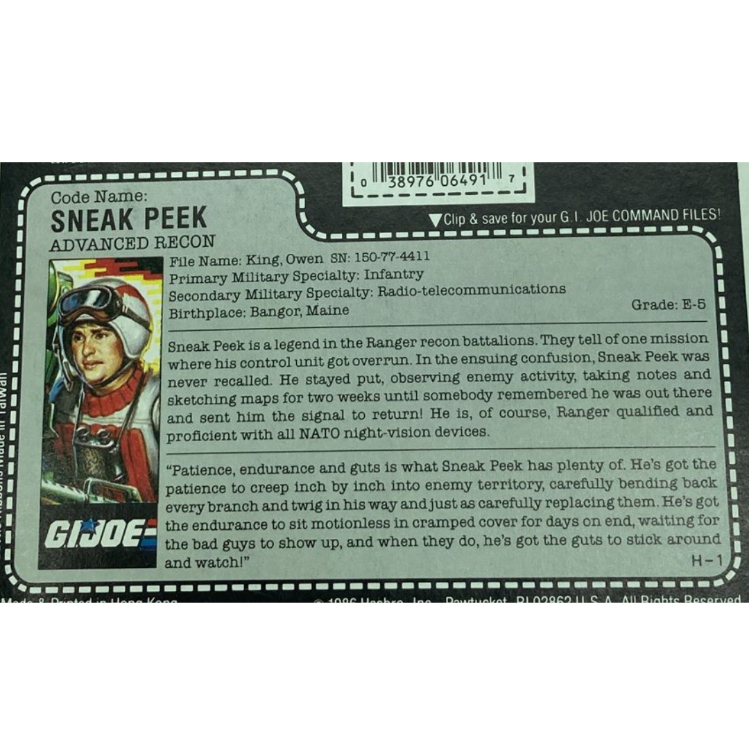 G.I. Joe, Action Force Sneak Peek V1 backing card 86