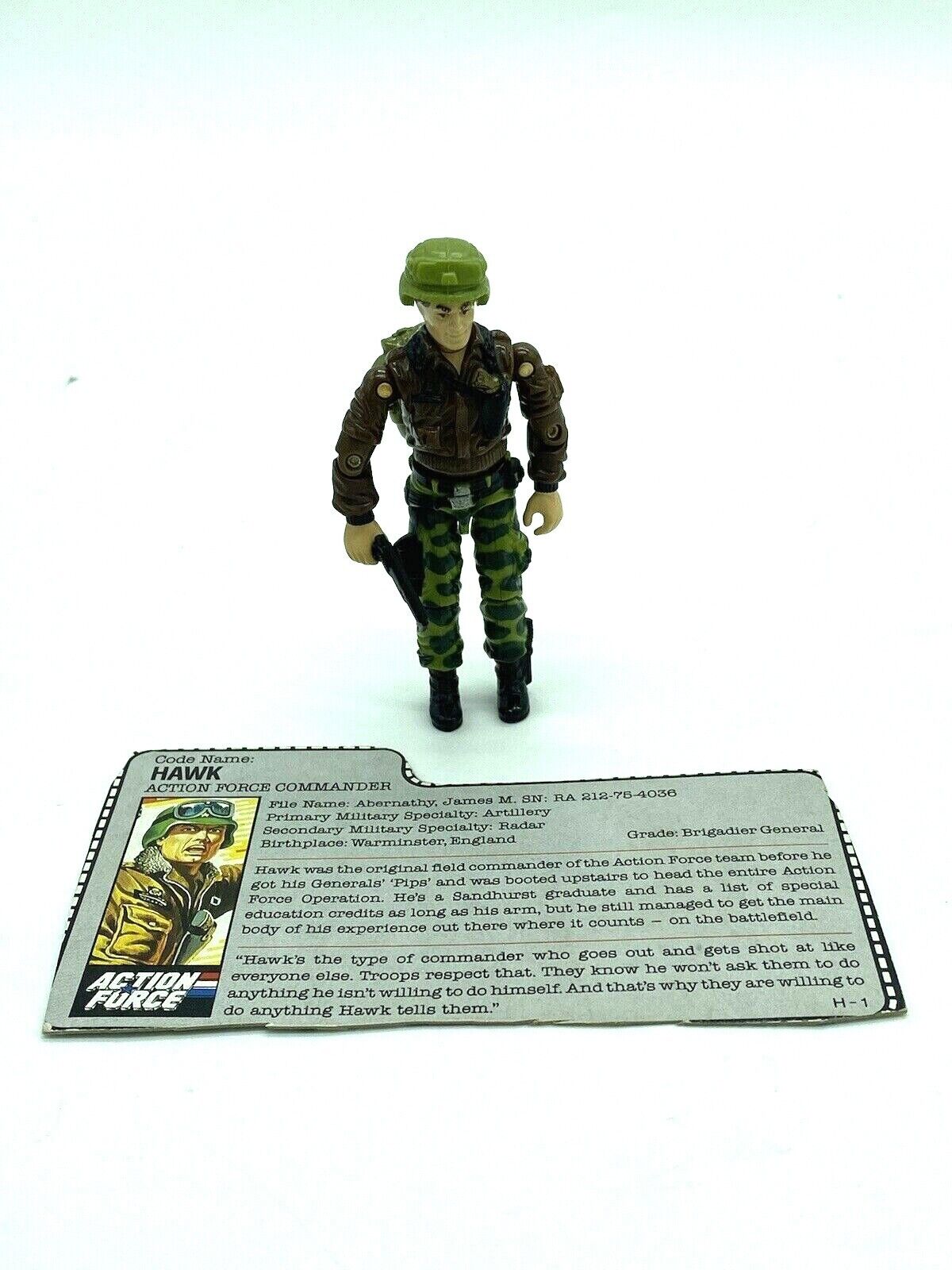 G.I. Joe Hawk complete figure. General Hawk with Action Force file card